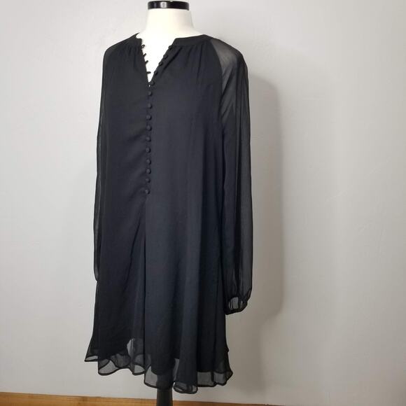 Joie Dress Womens Large Black Balloon Sleeve Caviar Polyester Button Front NWT - Picture 2 of 13